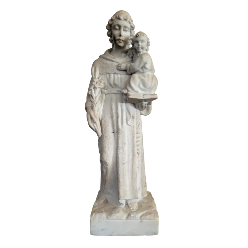 Antique marble sculpture of St. Anthony of Padua with Baby Jesus - Late 18th century