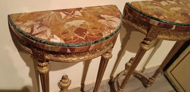 Coppia di piccole consolle in legno dorato stile Luigi XVI fine 800 Napoleone III