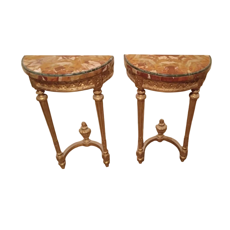 Coppia di piccole consolle in legno dorato stile Luigi XVI fine 800 Napoleone III