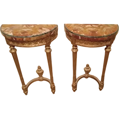 Paire de petites consoles en bois doré de style Louis XVI fin 19ème siècle Napoléon III