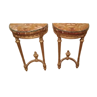 Coppia di piccole consolle in legno dorato stile Luigi XVI fine 800 Napoleone III