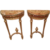 Pair of small gilt wood console tables in Louis XVI style late 1800s Napoleon III