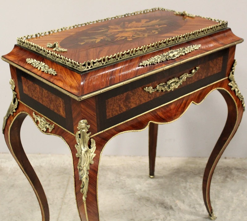 Jardiniere ancienne table à fleurs Napoléon III marquetée 19ème siècle