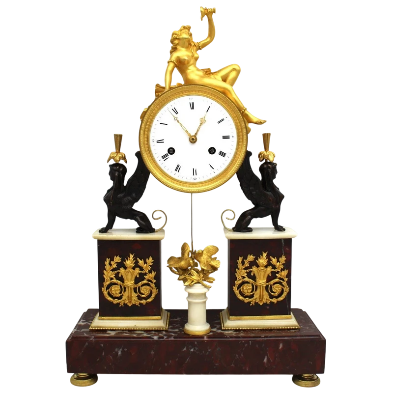 Antique gilt bronze and marble 18th century Direttorio pendulum clock