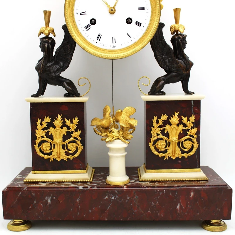 Antique gilt bronze and marble 18th century Direttorio pendulum clock