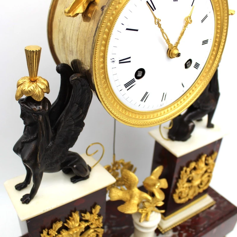 Antique gilt bronze and marble 18th century Direttorio pendulum clock