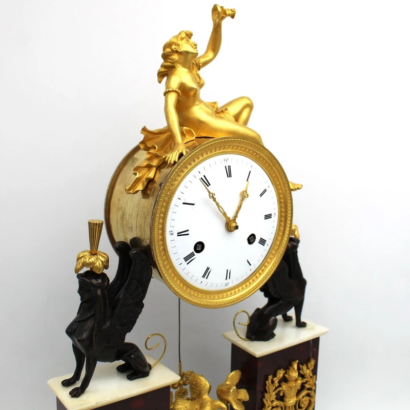 Antique gilt bronze and marble 18th century Direttorio pendulum clock