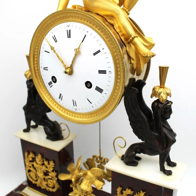Antique gilt bronze and marble 18th century Direttorio pendulum clock