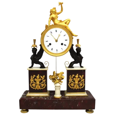 Pendule ancienne Direttorio du XVIIIe siècle en bronze doré et marbre