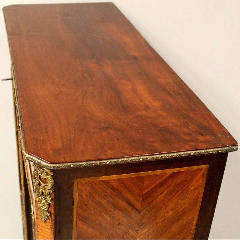 Antique crystal cabinet sideboard Napoleon III inlaid 19th century