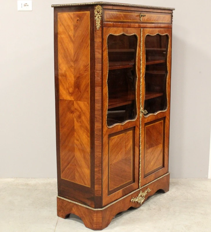 Antique crystal cabinet sideboard Napoleon III inlaid 19th century