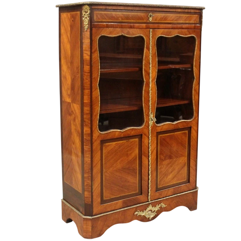 Antique crystal cabinet sideboard Napoleon III inlaid 19th century