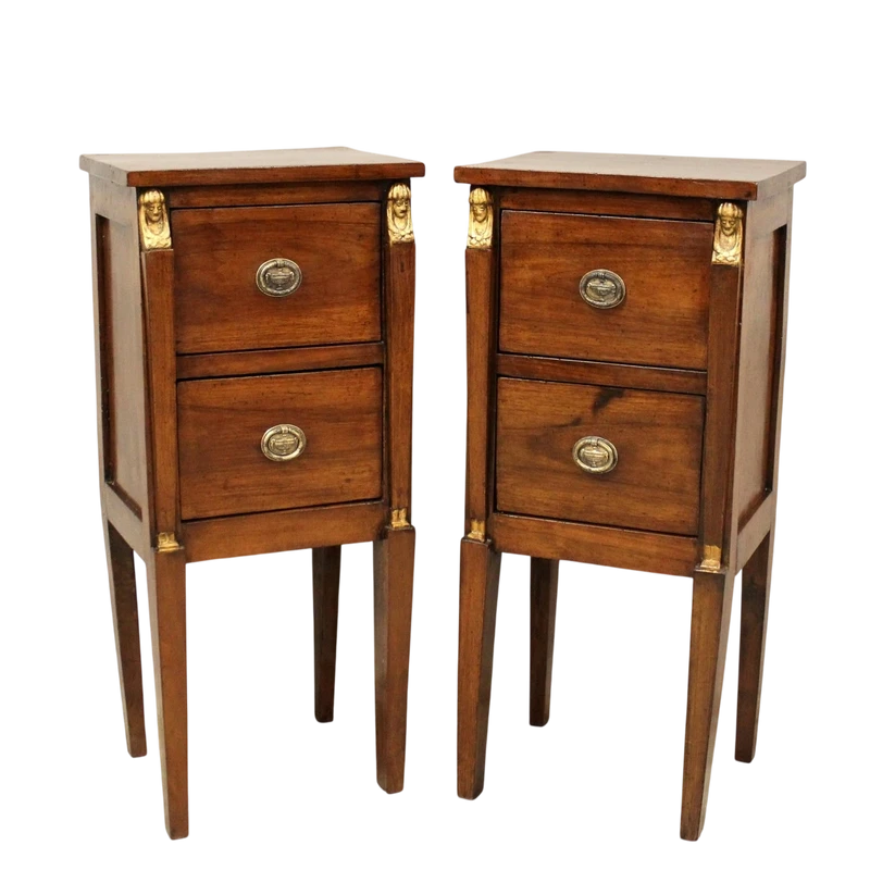 Antique pair of 18th-century walnut Direttorio bedside tables