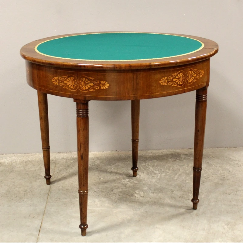 Ancienne table console Charles X en noyer marqueté 19ème siècle