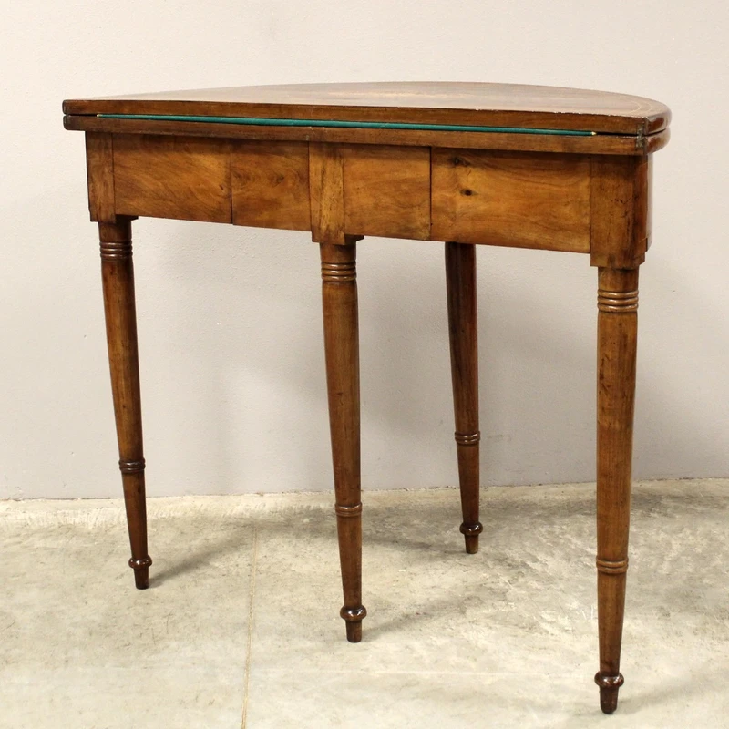 Ancienne table console Charles X en noyer marqueté 19ème siècle