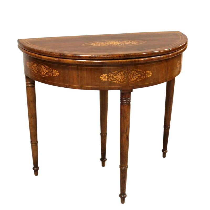 Ancienne table console Charles X en noyer marqueté 19ème siècle