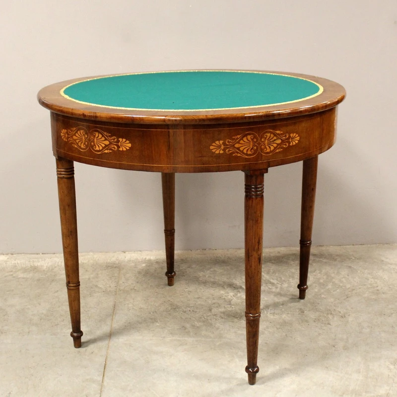 Ancienne table console Charles X en noyer marqueté 19ème siècle