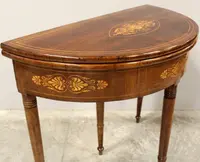 Ancienne table console Charles X en noyer marqueté 19ème siècle