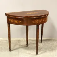 Ancienne table console Charles X en noyer marqueté 19ème siècle