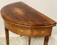 Ancienne table console Charles X en noyer marqueté 19ème siècle