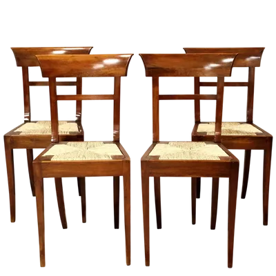 Antique set of 4 inlaid walnut chairs 19th century