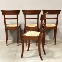 Ensemble ancien de 4 chaises en noyer marqueté 19ème siècle