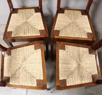 Ensemble ancien de 4 chaises en noyer marqueté 19ème siècle