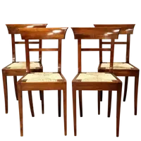 Ensemble ancien de 4 chaises en noyer marqueté 19ème siècle