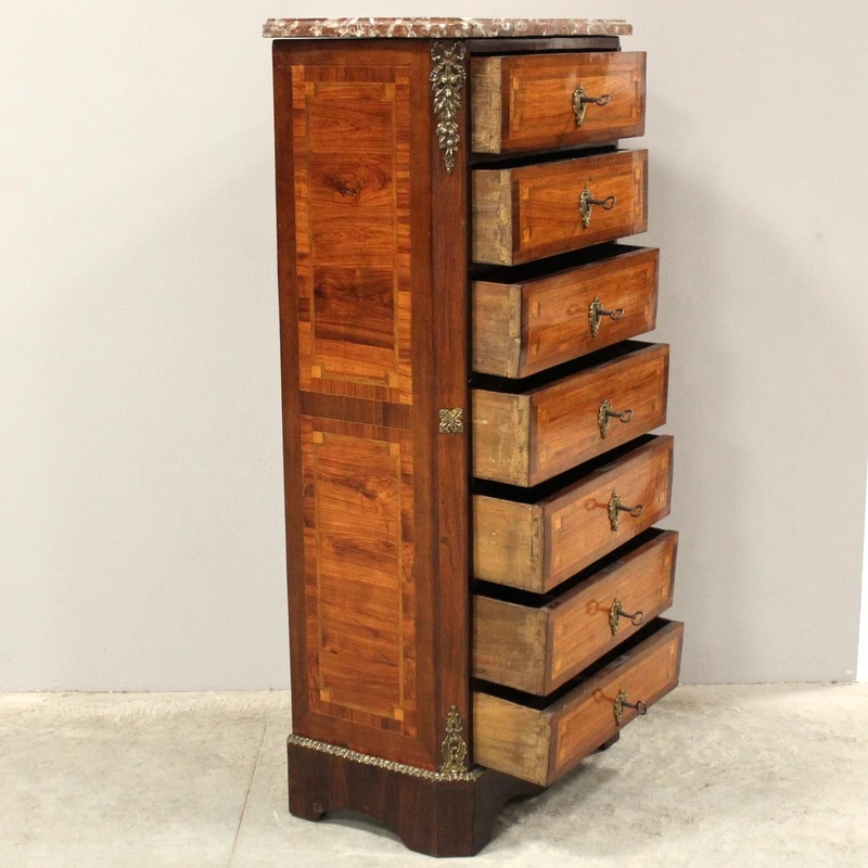 Ancienne commode hebdomadaire Napoléon III marquetée 19ème siècle