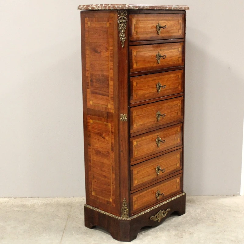 Ancienne commode hebdomadaire Napoléon III marquetée 19ème siècle