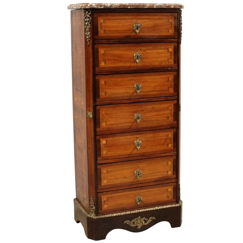 Ancienne commode hebdomadaire Napoléon III marquetée 19ème siècle