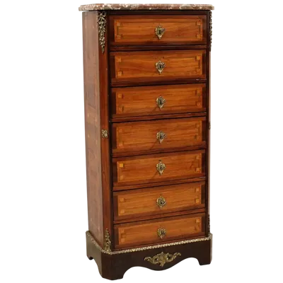 Antique weekly chest of drawers Napoleon III inlaid 19th century