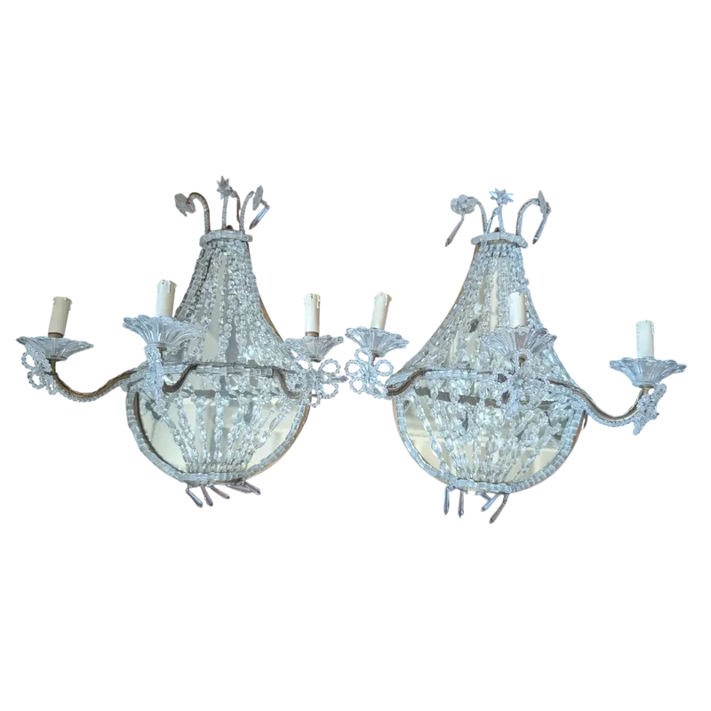 Pair of crystal and gold metal wall sconces
