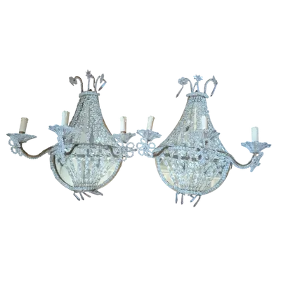 Pair of crystal and gold metal wall sconces