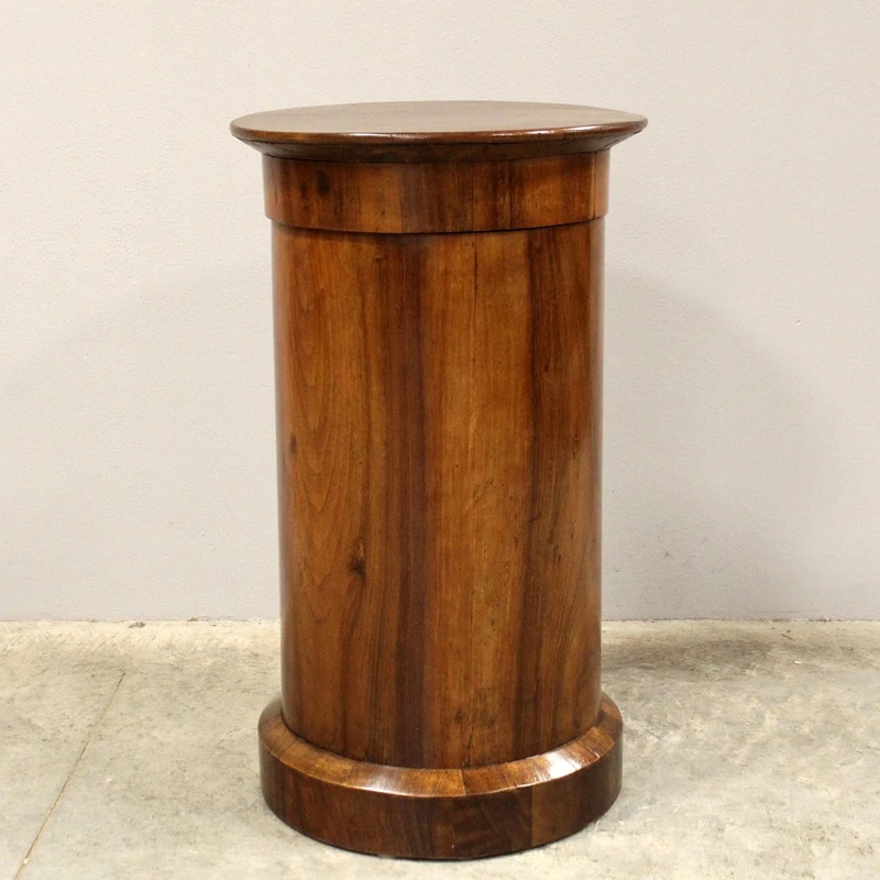 Antico comodino a cilindro colonna Impero in noce 19°secolo