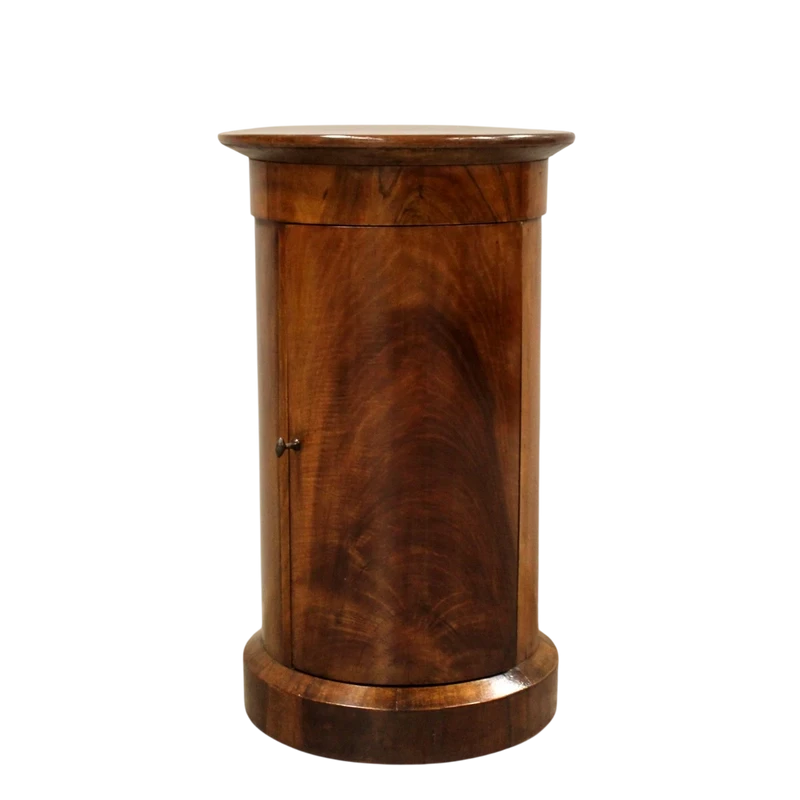 Antico comodino a cilindro colonna Impero in noce 19°secolo