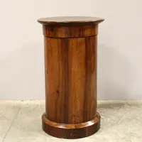 Antico comodino a cilindro colonna Impero in noce 19°secolo