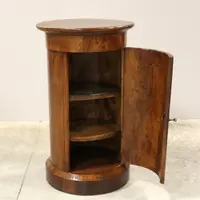 Antico comodino a cilindro colonna Impero in noce 19°secolo