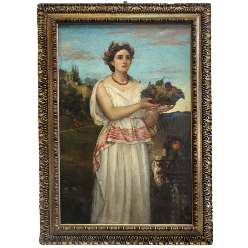 Antico Dipinto ad olio su tela con cornice dorata 19°secolo