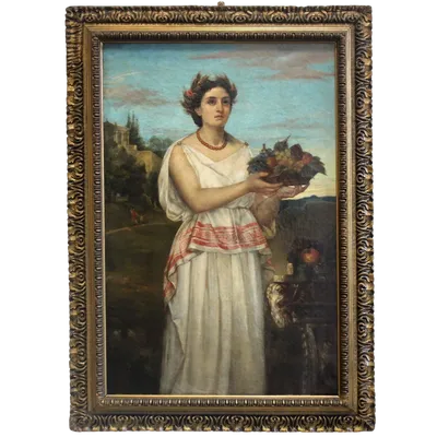 Antique oil painting on canvas with gilt frame 19th century
