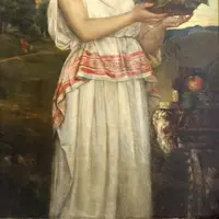 Antico Dipinto ad olio su tela con cornice dorata 19°secolo