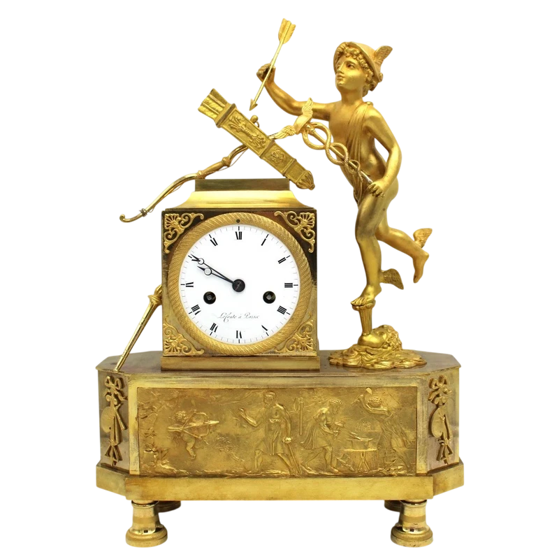 Pendule Empire ancienne en bronze doré 19ème siècle