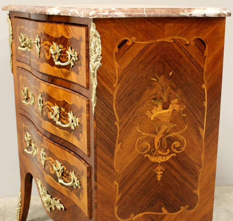 Antico cassettone comò Napoleone III intarsiato 19°secolo