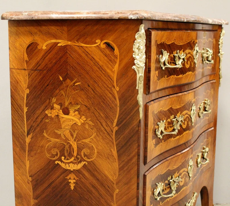 Antico cassettone comò Napoleone III intarsiato 19°secolo