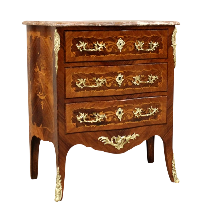 Antico cassettone comò Napoleone III intarsiato 19°secolo