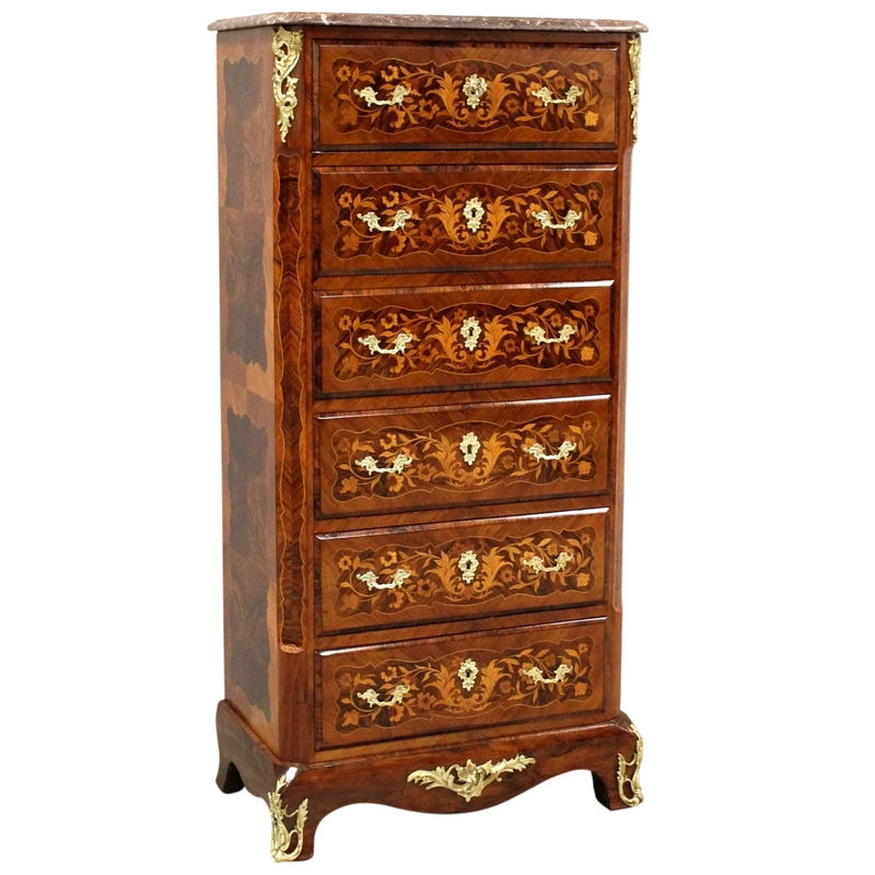 Ancienne commode hebdomadaire Napoléon III marquetée 19ème siècle