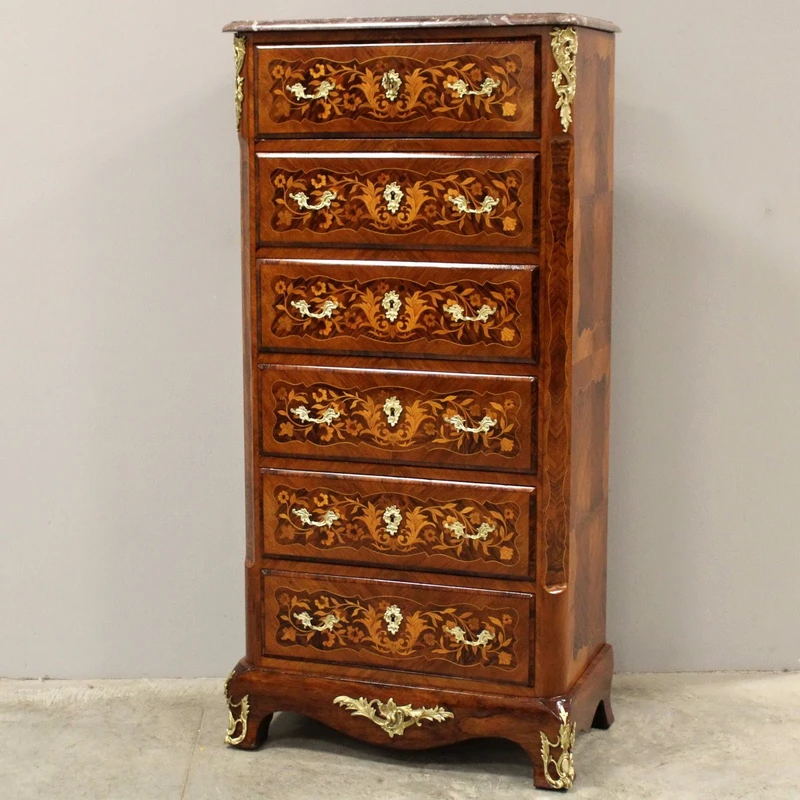 Ancienne commode hebdomadaire Napoléon III marquetée 19ème siècle