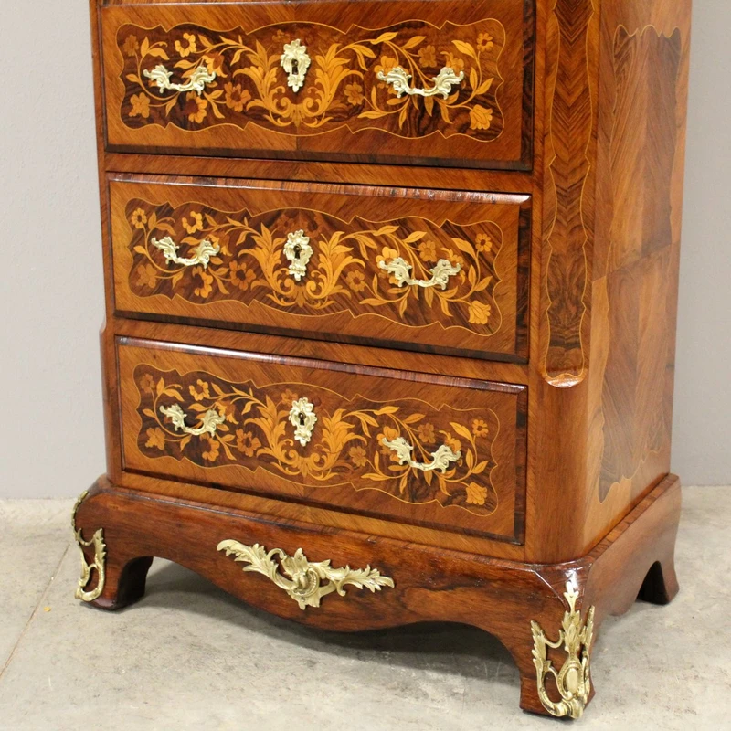 Ancienne commode hebdomadaire Napoléon III marquetée 19ème siècle