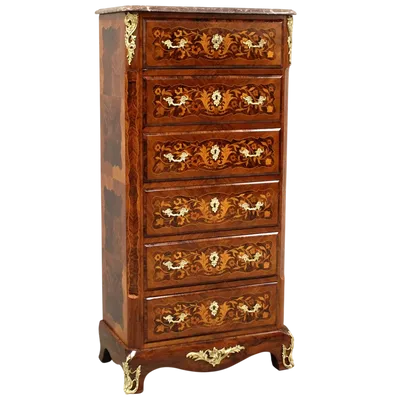 Antique weekly chest of drawers Napoleon III inlaid 19th century