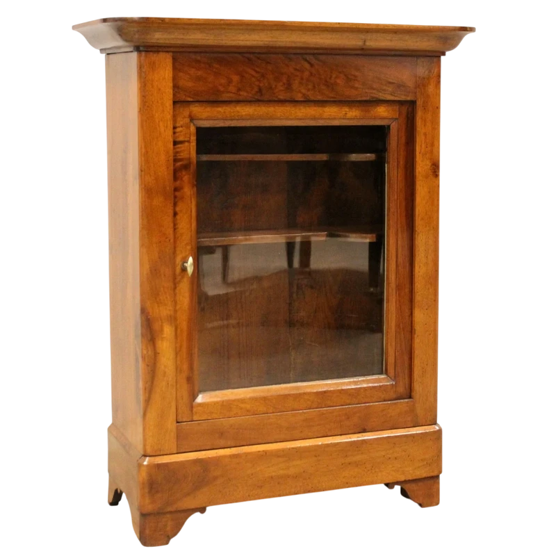 Antica vetrina cristalliera pensile Luigi Filippo in noce 19°secolo